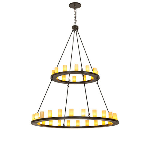 Meyda Lighting Loxley 72" 36-Light 2-Tier Timeless Bronze Chandelier With Amber Tawnyrock Idalight Shade