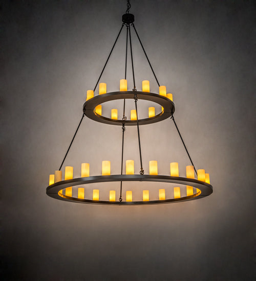 Meyda Lighting Loxley 72" 36-Light 2-Tier Timeless Bronze Chandelier With Amber Tawnyrock Idalight Shade