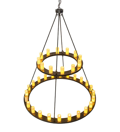 Meyda Lighting Loxley 72" 36-Light 2-Tier Timeless Bronze Chandelier With Amber Tawnyrock Idalight Shade