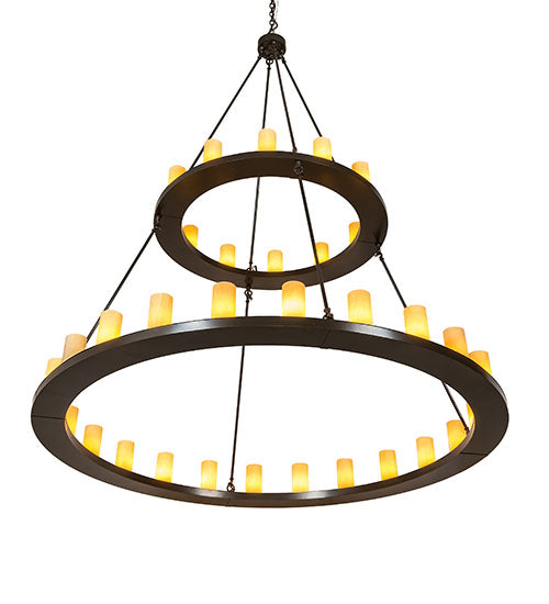Meyda Lighting Loxley 72" 36-Light 2-Tier Timeless Bronze Chandelier With Amber Tawnyrock Idalight Shade