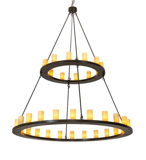 Meyda Lighting Loxley 72" 36-Light 2-Tier Timeless Bronze Chandelier With Amber Tawnyrock Idalight Shade