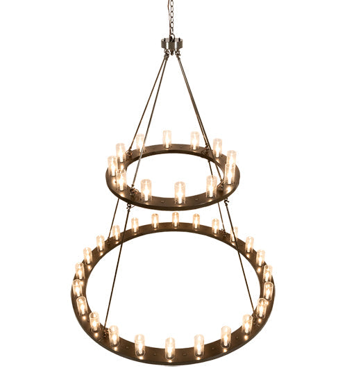 Meyda Lighting Loxley 72" 36-Light 2-Tier Timeless Bronze Chandelier With Clear Seeded Shade Glass