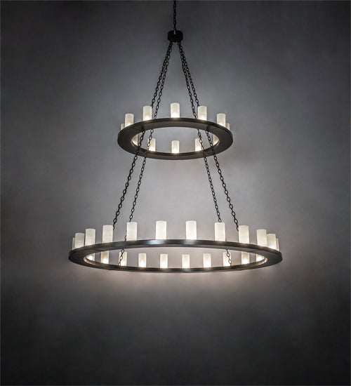 Meyda Lighting Loxley 72" 36-Light 2-Tier Timeless Bronze Chandelier With Frosted Clear Shade Glass