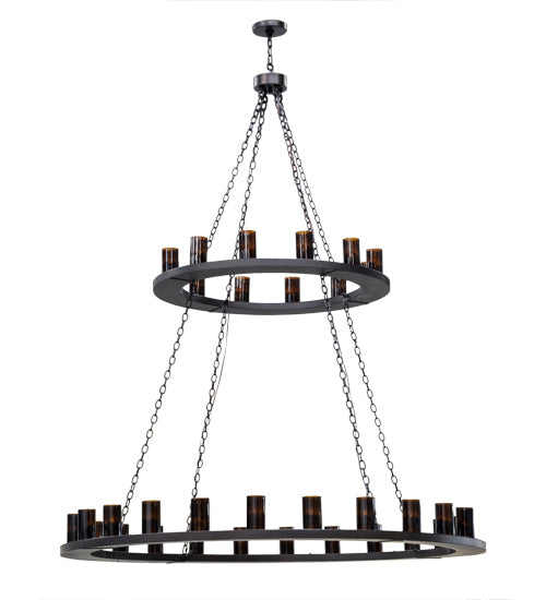 Meyda Lighting Loxley 72" 36-Light Mahogany Bronze Chandelier With Amber Shade Glass