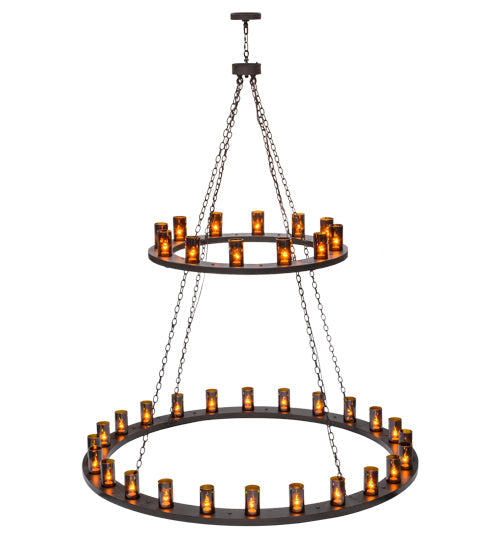 Meyda Lighting Loxley 72" 36-Light Mahogany Bronze Chandelier With Amber Shade Glass
