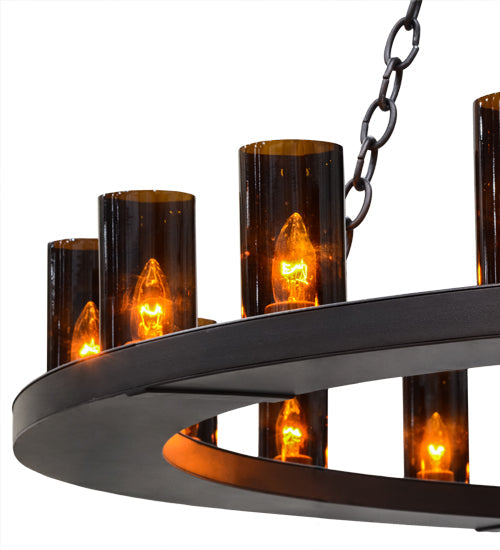 Meyda Lighting Loxley 72" 36-Light Mahogany Bronze Chandelier With Amber Shade Glass