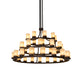 Meyda Lighting Loxley 72" 39-Light 3-Tier Mahogany Bronze Chandelier With Beige Sahara Taupe Idalight Shade Glass