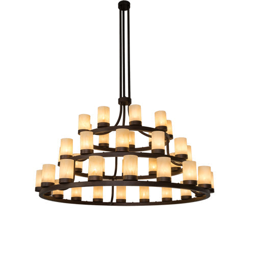 Meyda Lighting Loxley 72" 39-Light 3-Tier Mahogany Bronze Chandelier With Beige Sahara Taupe Idalight Shade Glass