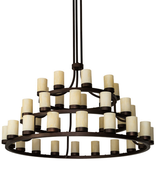 Meyda Lighting Loxley 72" 39-Light 3-Tier Mahogany Bronze Chandelier With Beige Sahara Taupe Idalight Shade Glass
