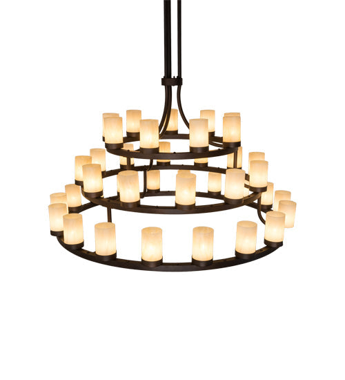 Meyda Lighting Loxley 72" 39-Light 3-Tier Mahogany Bronze Chandelier With Beige Sahara Taupe Idalight Shade Glass