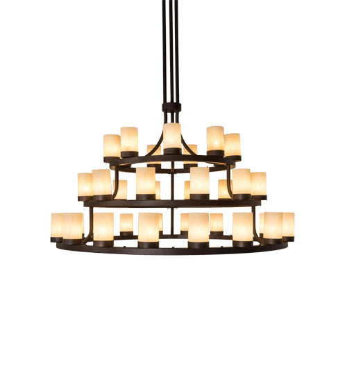 Meyda Lighting Loxley 72" 39-Light 3-Tier Mahogany Bronze Chandelier With Beige Sahara Taupe Idalight Shade Glass