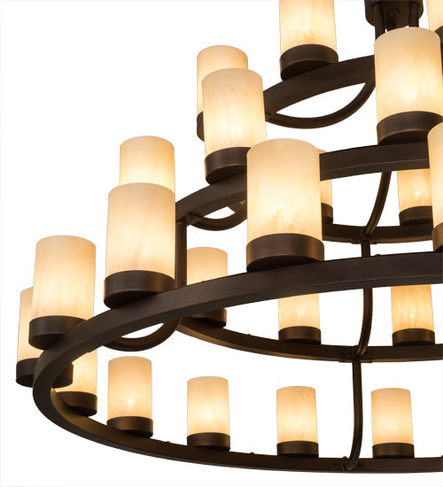 Meyda Lighting Loxley 72" 39-Light 3-Tier Mahogany Bronze Chandelier With Beige Sahara Taupe Idalight Shade Glass