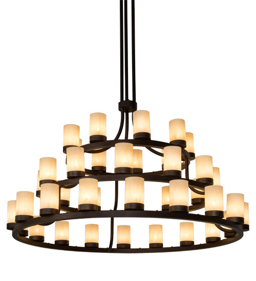 Meyda Lighting Loxley 72" 39-Light 3-Tier Mahogany Bronze Chandelier With Beige Sahara Taupe Idalight Shade Glass