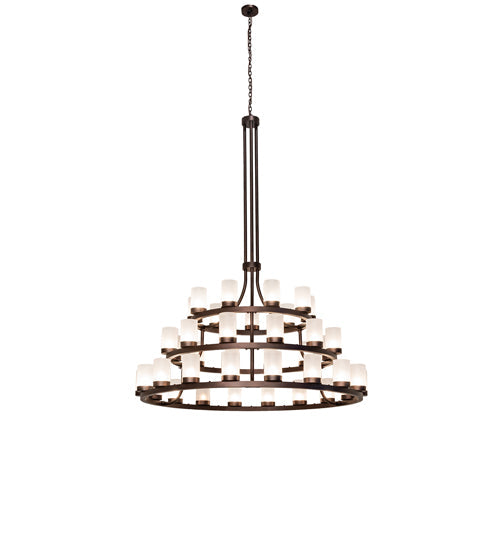 Meyda Lighting Loxley 72" 39-Light 3-Tier Mahogany Bronze Chandelier With Frosted Clear Shade Glass