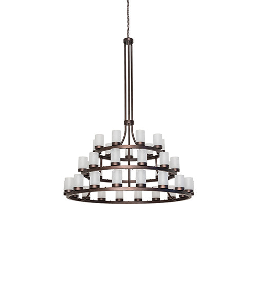 Meyda Lighting Loxley 72" 39-Light 3-Tier Mahogany Bronze Chandelier With Frosted Clear Shade Glass