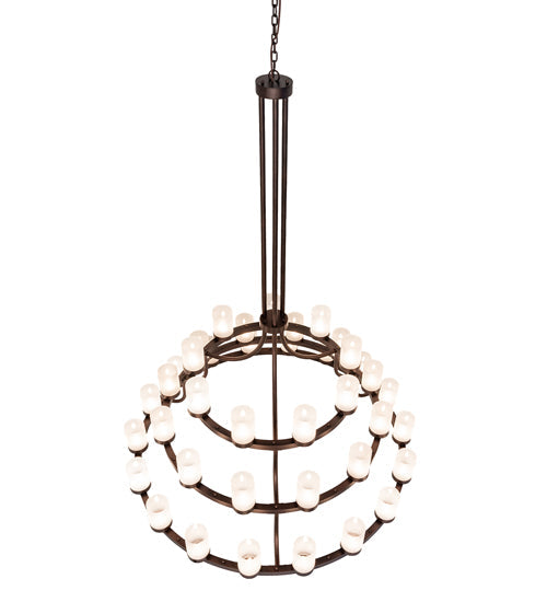 Meyda Lighting Loxley 72" 39-Light 3-Tier Mahogany Bronze Chandelier With Frosted Clear Shade Glass