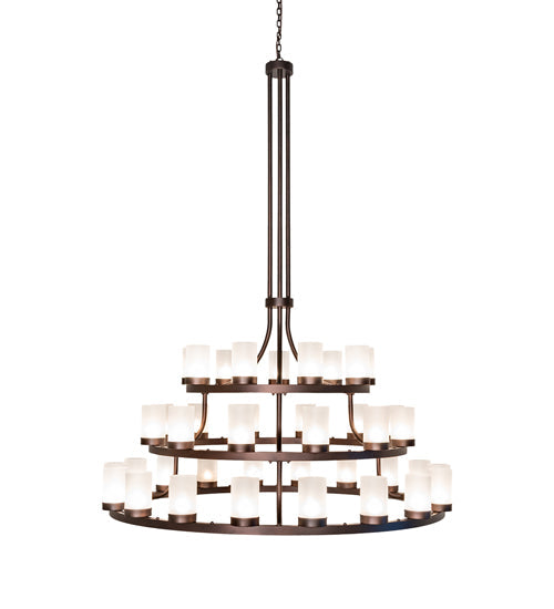 Meyda Lighting Loxley 72" 39-Light 3-Tier Mahogany Bronze Chandelier With Frosted Clear Shade Glass