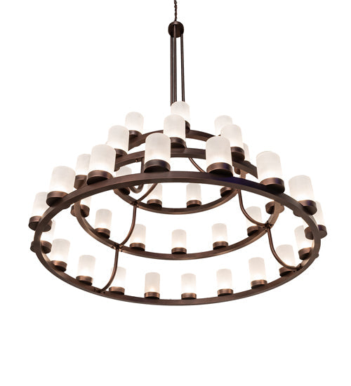 Meyda Lighting Loxley 72" 39-Light 3-Tier Mahogany Bronze Chandelier With Frosted Clear Shade Glass