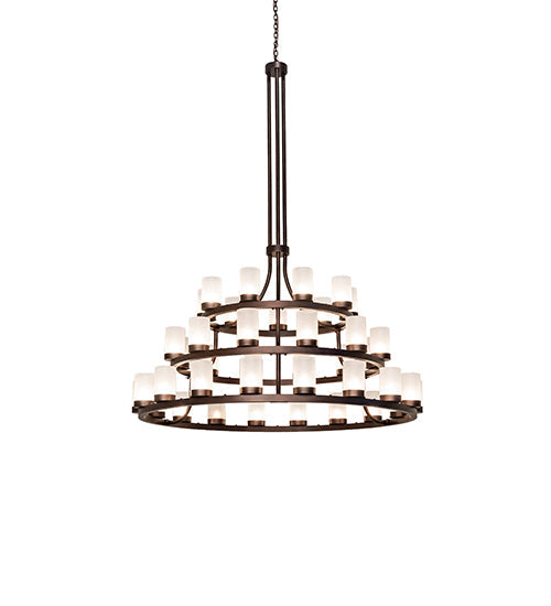 Meyda Lighting Loxley 72" 39-Light 3-Tier Mahogany Bronze Chandelier With Frosted Clear Shade Glass
