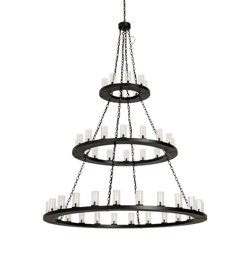 Meyda Lighting Loxley 72" 48-Light 3-Tier Textured Black Chandelier With Clear Seeded Shade Glass