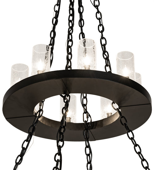 Meyda Lighting Loxley 72" 48-Light 3-Tier Textured Black Chandelier With Clear Seeded Shade Glass