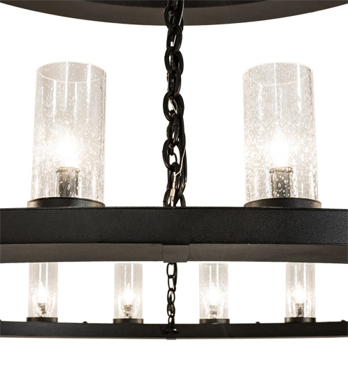Meyda Lighting Loxley 72" 48-Light 3-Tier Textured Black Chandelier With Clear Seeded Shade Glass
