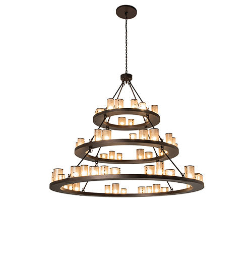 Meyda Lighting Loxley 72" 63-Light 3-Tier Mahogany Bronze Shelburne Chandelier With Silver Mica Shade Glass