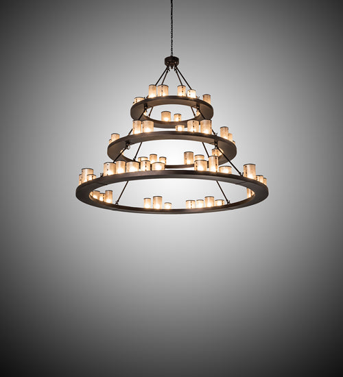 Meyda Lighting Loxley 72" 63-Light 3-Tier Mahogany Bronze Shelburne Chandelier With Silver Mica Shade Glass