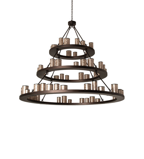 Meyda Lighting Loxley 72" 63-Light 3-Tier Mahogany Bronze Shelburne Chandelier With Silver Mica Shade Glass