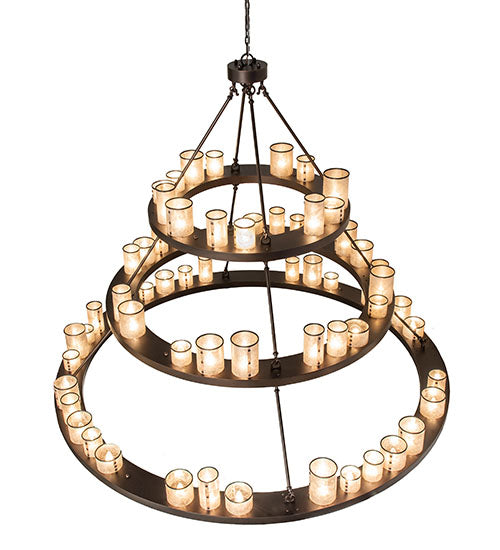 Meyda Lighting Loxley 72" 63-Light 3-Tier Mahogany Bronze Shelburne Chandelier With Silver Mica Shade Glass