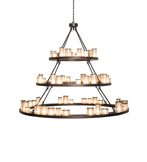 Meyda Lighting Loxley 72" 63-Light 3-Tier Mahogany Bronze Shelburne Chandelier With Silver Mica Shade Glass