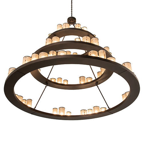 Meyda Lighting Loxley 72" 63-Light 3-Tier Mahogany Bronze Shelburne Chandelier With Silver Mica Shade Glass