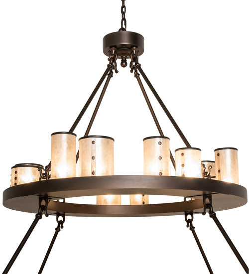 Meyda Lighting Loxley 72" 63-Light 3-Tier Mahogany Bronze Shelburne Chandelier With Silver Mica Shade Glass