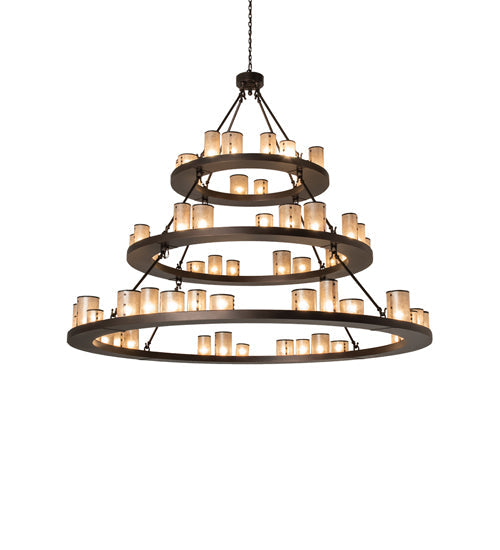 Meyda Lighting Loxley 72" 63-Light 3-Tier Mahogany Bronze Shelburne Chandelier With Silver Mica Shade Glass