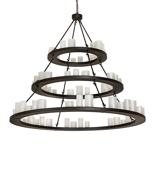 Meyda Lighting Loxley 72" 63-Light 3-Tier Oil Rubbed Bronze Shelburne Chandelier With Clear Frosted Acrylic Shade