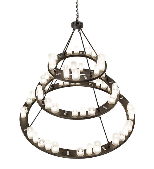 Meyda Lighting Loxley 72" 63-Light 3-Tier Oil Rubbed Bronze Shelburne Chandelier With Clear Frosted Acrylic Shade