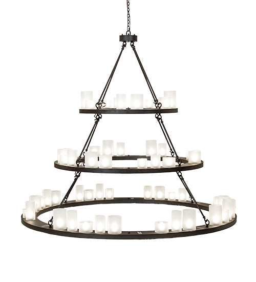 Meyda Lighting Loxley 72" 63-Light 3-Tier Oil Rubbed Bronze Shelburne Chandelier With Clear Frosted Acrylic Shade