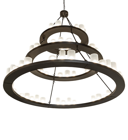 Meyda Lighting Loxley 72" 63-Light 3-Tier Oil Rubbed Bronze Shelburne Chandelier With Clear Frosted Acrylic Shade