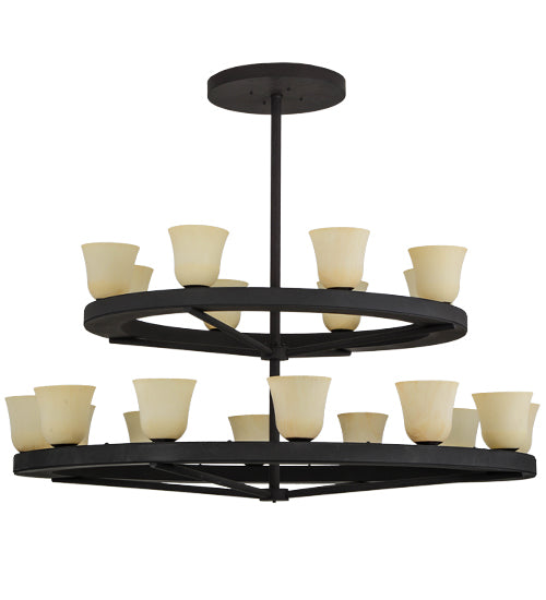 Meyda Lighting Loxley 75" 20-Light 2-Tier Dark Roast Piedmont Chandelier With Tawnyrock Idalight Shade Glass