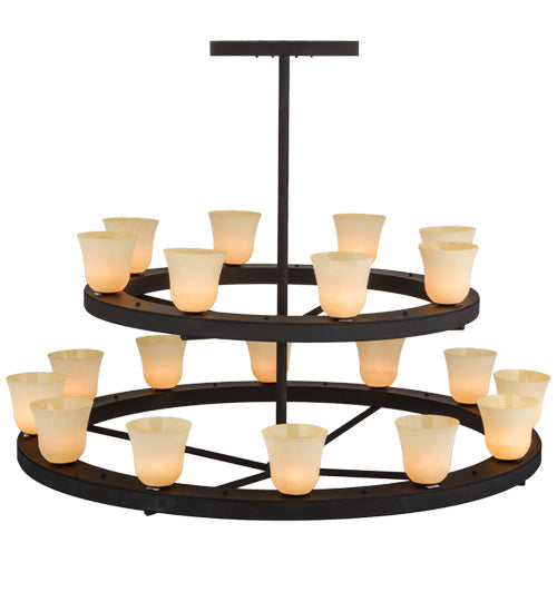 Meyda Lighting Loxley 75" 20-Light 2-Tier Dark Roast Piedmont Chandelier With Tawnyrock Idalight Shade Glass