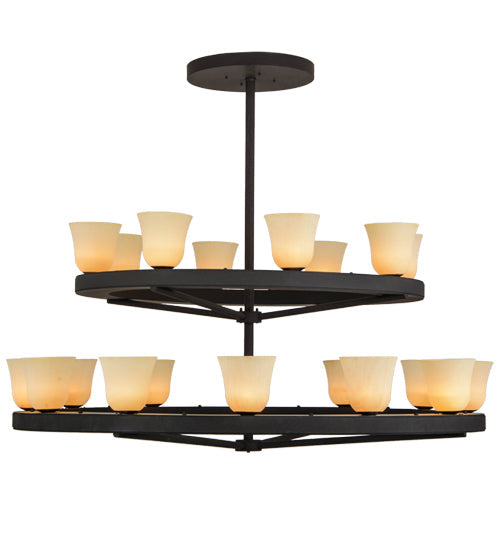 Meyda Lighting Loxley 75" 20-Light 2-Tier Dark Roast Piedmont Chandelier With Tawnyrock Idalight Shade Glass