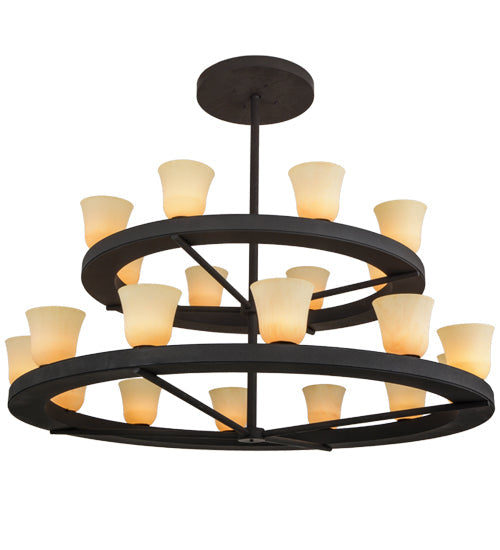 Meyda Lighting Loxley 75" 20-Light 2-Tier Dark Roast Piedmont Chandelier With Tawnyrock Idalight Shade Glass