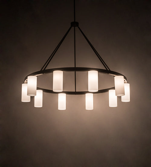 Meyda Lighting Loxley 76" 10-Light Bronze Needham Chandelier With White Statuario Idalight Shade