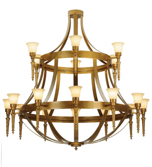 Meyda Lighting Lubovich 72" 18-Light 2-Tier Gilded Gold Chandelier With Gold Scavo Shade Glass