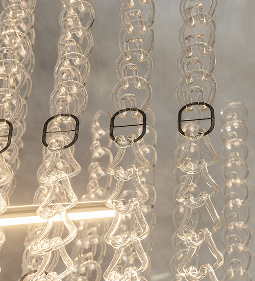 Meyda Lighting Lucy 86" LED Polished Stainless Steel Southland Chandelier With Clear Pretzels Shade Glass
