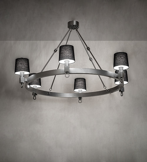 Meyda Lighting Luebeck 60" 6-Light LED Nickel Chandelier With Black Fabric Shade
