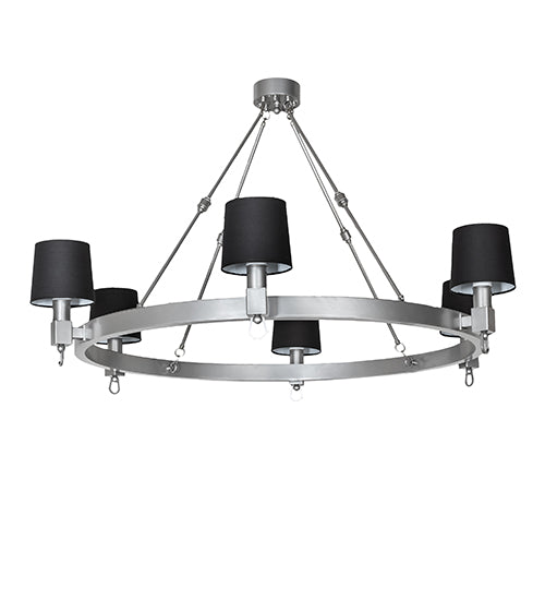 Meyda Lighting Luebeck 60" 6-Light LED Nickel Chandelier With Black Fabric Shade