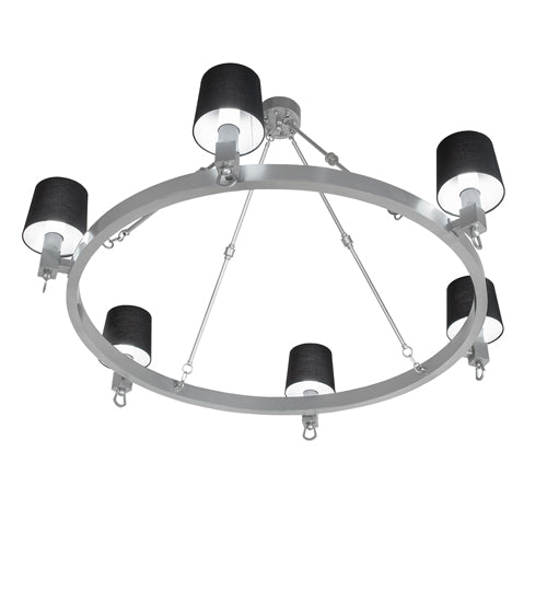 Meyda Lighting Luebeck 60" 6-Light LED Nickel Chandelier With Black Fabric Shade