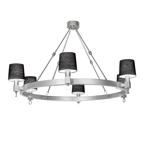 Meyda Lighting Luebeck 60" 6-Light LED Nickel Chandelier With Black Fabric Shade