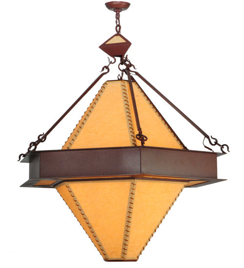Meyda Lighting Luxor 42" 6-Light Rust Pendant Light With Tan Faux Leather Shade
